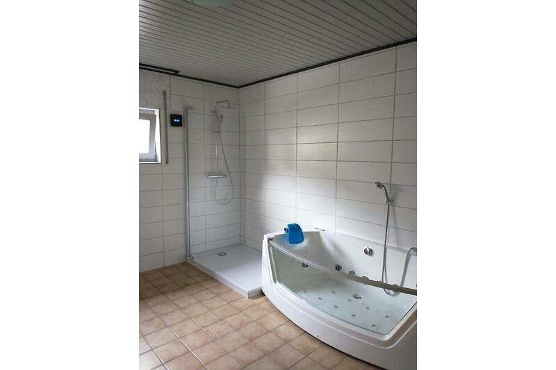 Badezimmer mit Badewanne, Dusche und modernem Design.