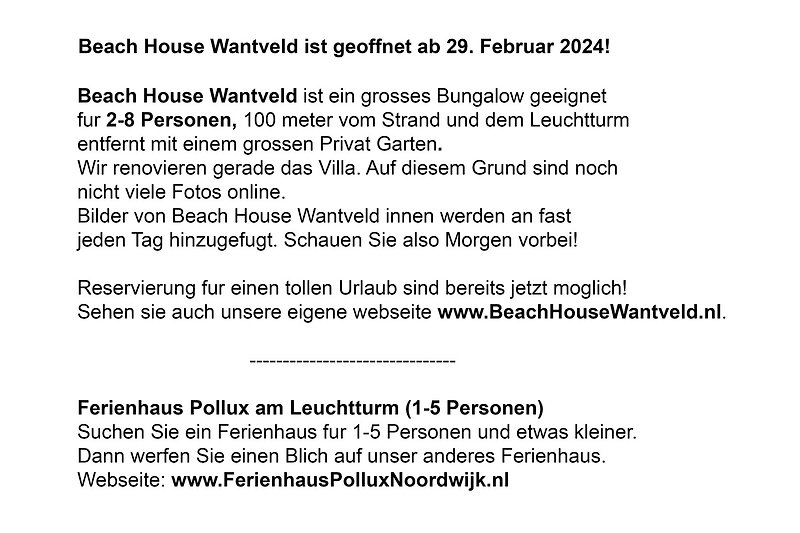 Beach House Wantveld geöffnet ab 29. Februar 2024!
