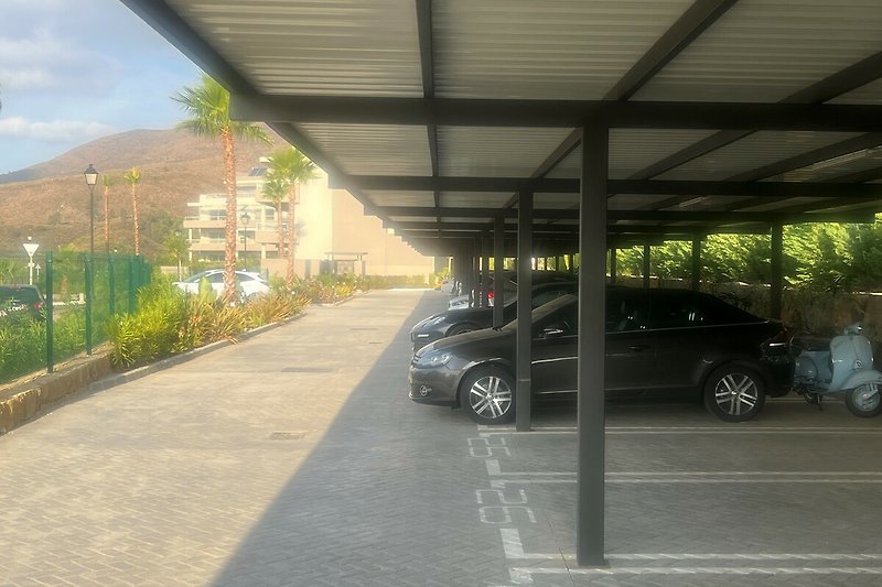 The parking area.