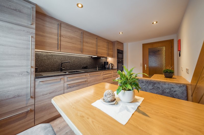 Neue und modern ausgestattete Küche in der Wohnung Alpenrose