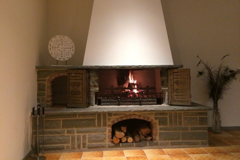 Open fireplace in the living room
