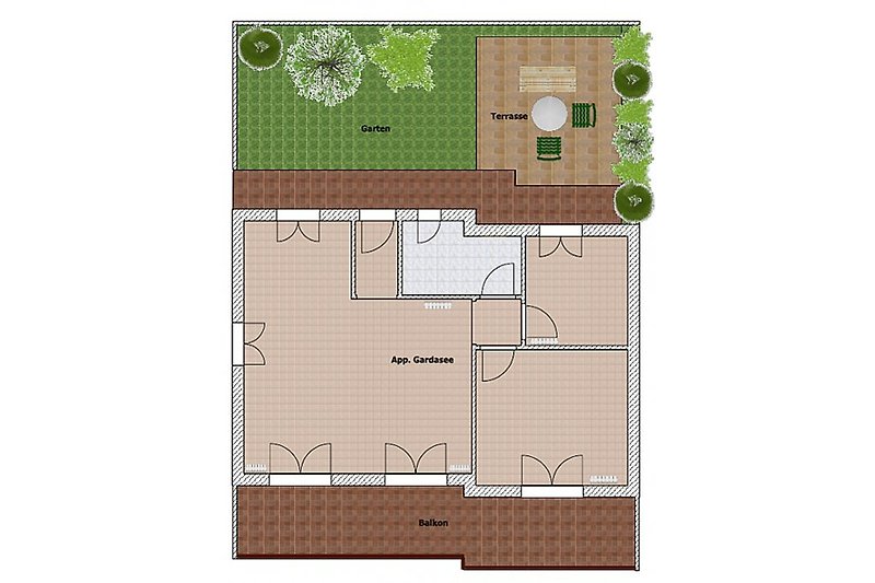 The apartment with balcony and garden