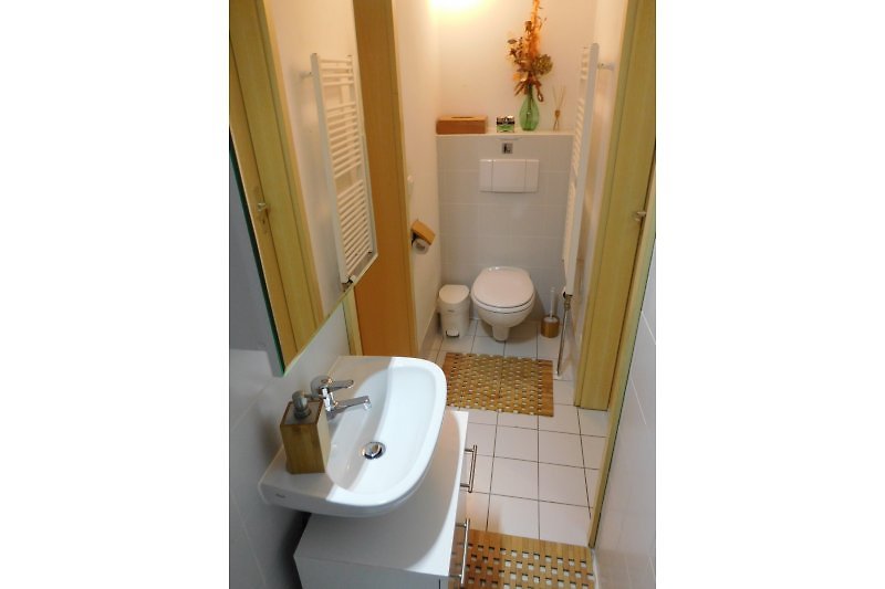 Small bathroom with shower.
