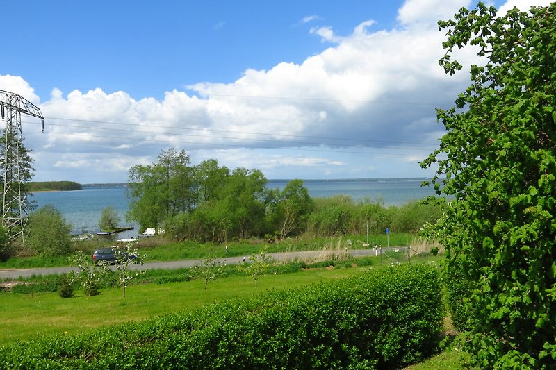 Üppige Küstenlandschaft mit Meerblick und tropischem Garten.