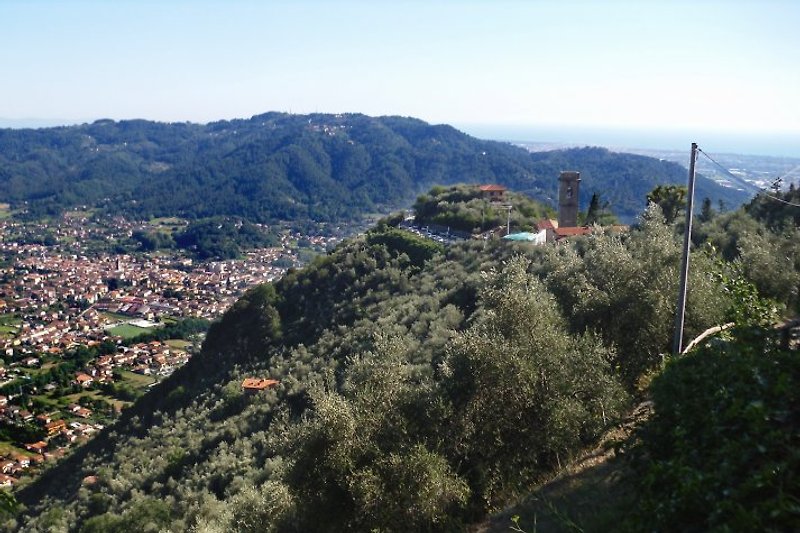 Vista de Camaiore, la casa de vacaciones Casa Berti, el lugar Greppolungo y el mar.