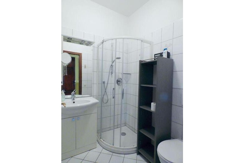 Modernes Badezimmer mit Dusche und Fenster