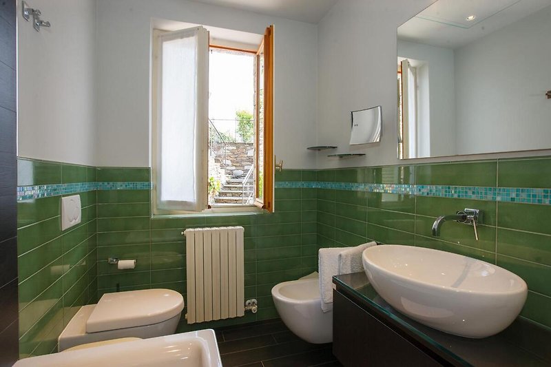 Badezimmer mit Badewanne mit Duschmöglichkeit, Bidet und Fenster