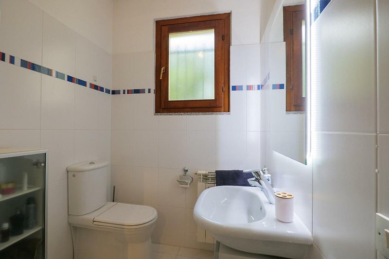 Freundliches modernes Badezimmer mit Dusche und Fenster