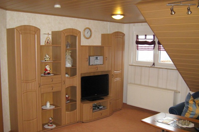 Wohnzimmer mit Sat TV und Steioanlage