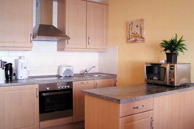 Hochwertige und komplett ausgestattete Küche (u. a. mit Geschirspülmaschine und Mikrowelle)
