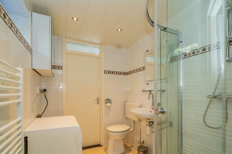 Badkamer met douche, toilet en wastafel