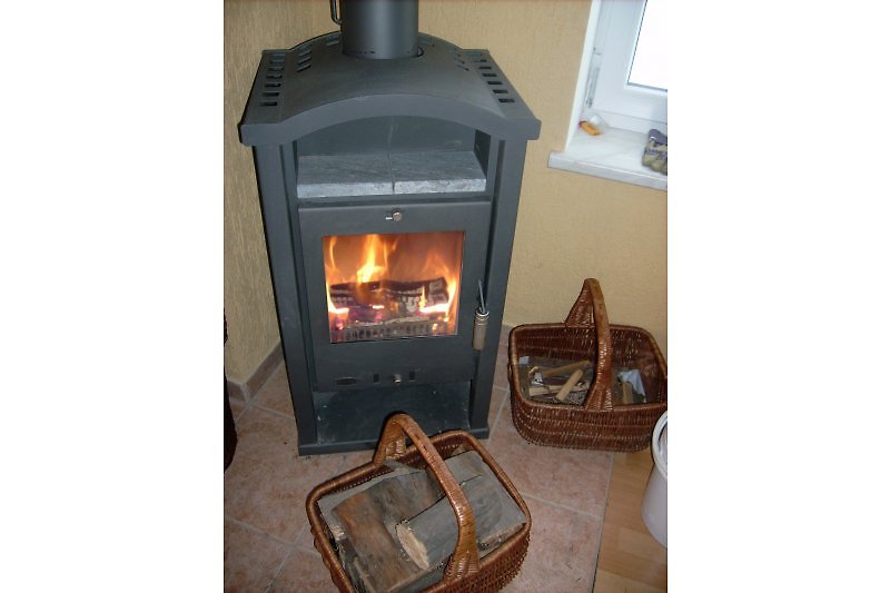 Wood-burning stove in the living room