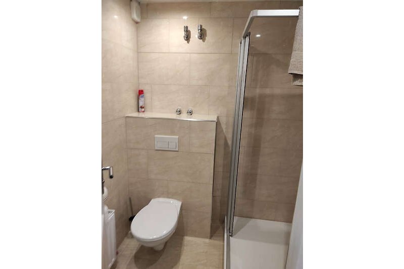Modernes Badezimmer mit stilvoller Dusche und hochwertigen Armaturen.