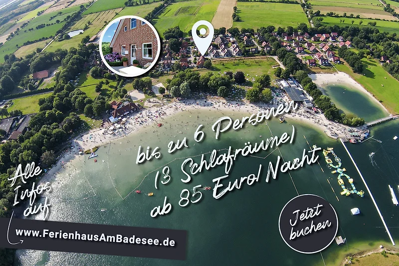 Bild vom Badesee mit Standort vom www.FerienhausAmBadesee.de