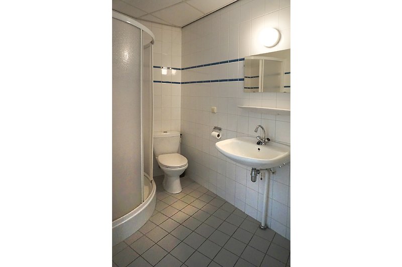 Schönes Badezimmer mit lila Waschbecken und Toilette.