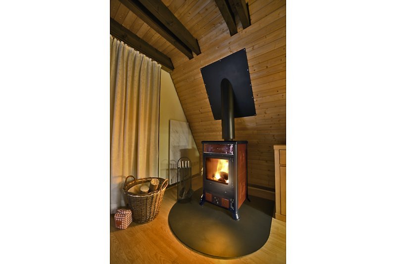 Wood-burning stove in the evening