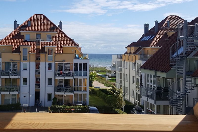 Blick von Küche und Galerie in den Strandpark bis zur Ostsee