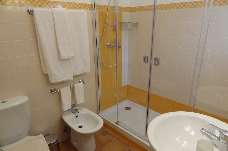 En-suite bathroom with a large shower.
