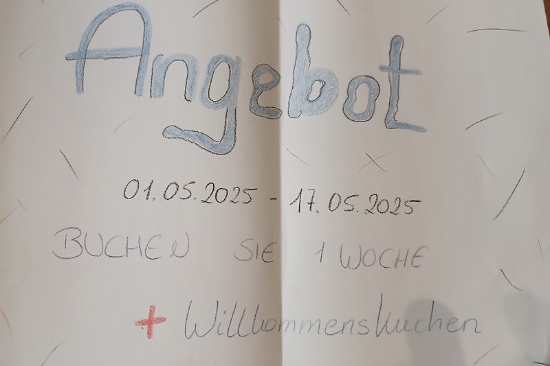01.05. - 03.05, 03.05. - 10.05. und
 10.05. - 17.05. wochenweise oder am Stück 
Ankommen, Terrasse, Kaffee & Kuchen