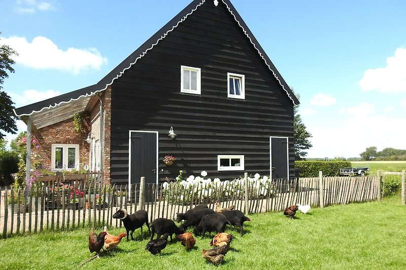 Rustikales Bauernhaus mit Garten und Scheune im ländlichen Raum.