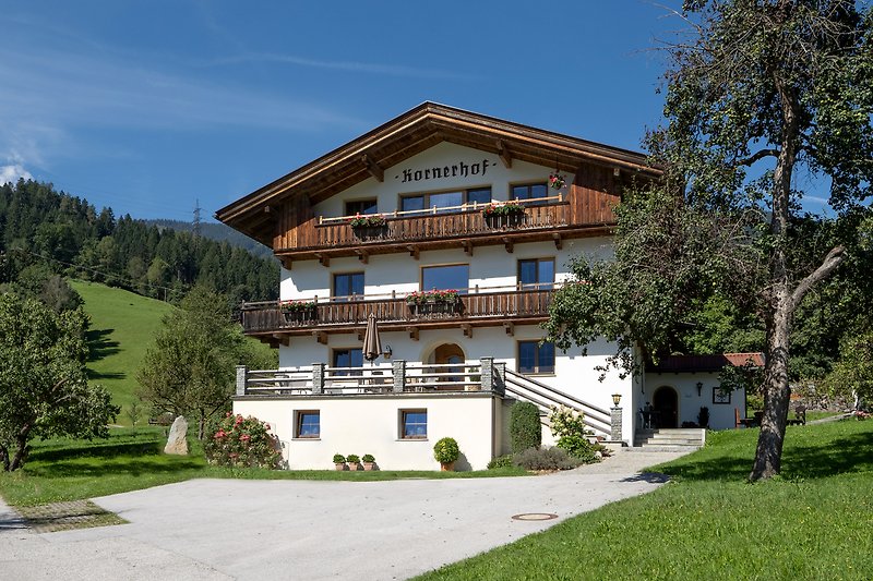 Schönes Haus mit Bergblick und grüner Landschaft.