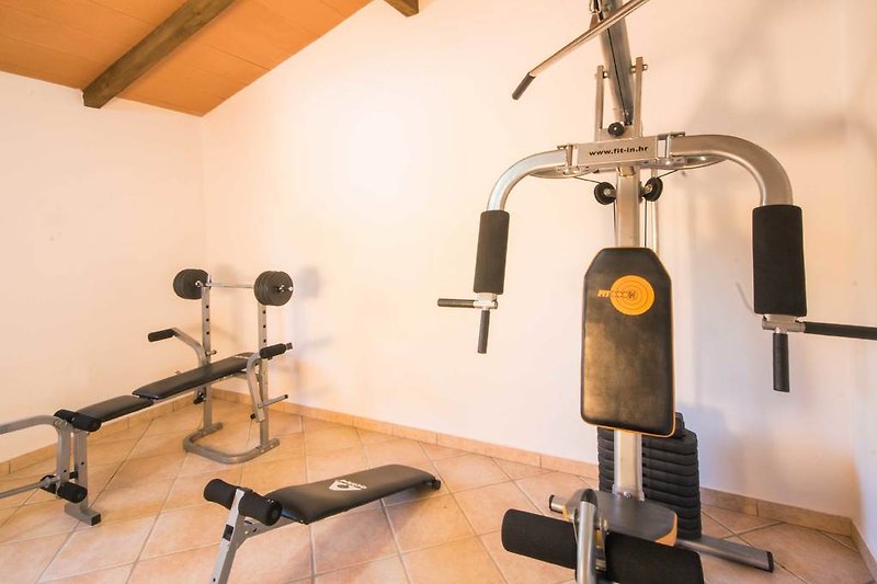 Well-equipped gym in a separate area in the garden.