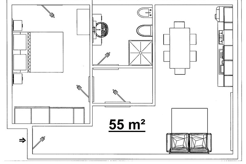 Plan der Wohnung von 55 Quadratmetern