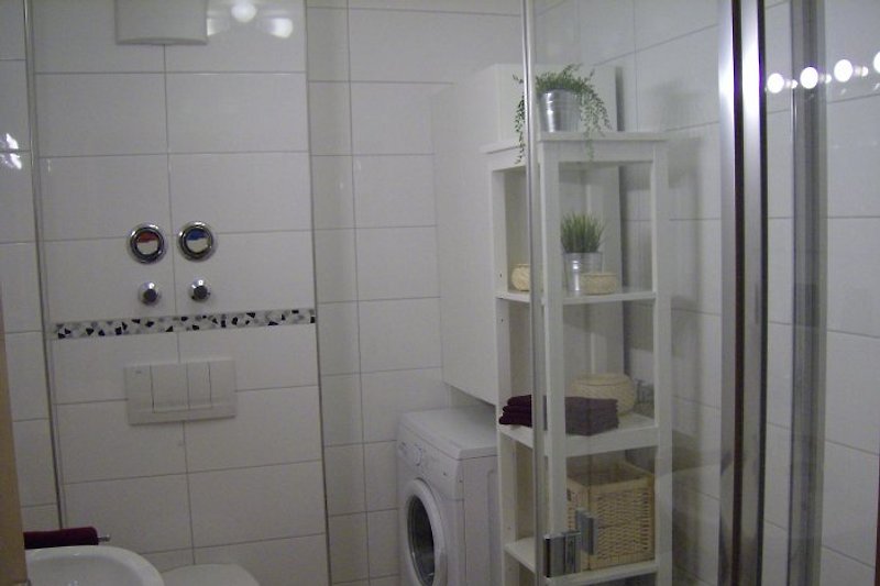 Belle salle de bain avec machine à laver