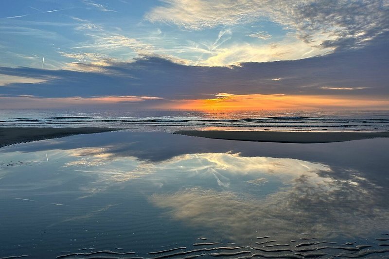 Geniet van de prachtige zonsondergang aan de kust met de oceaan.