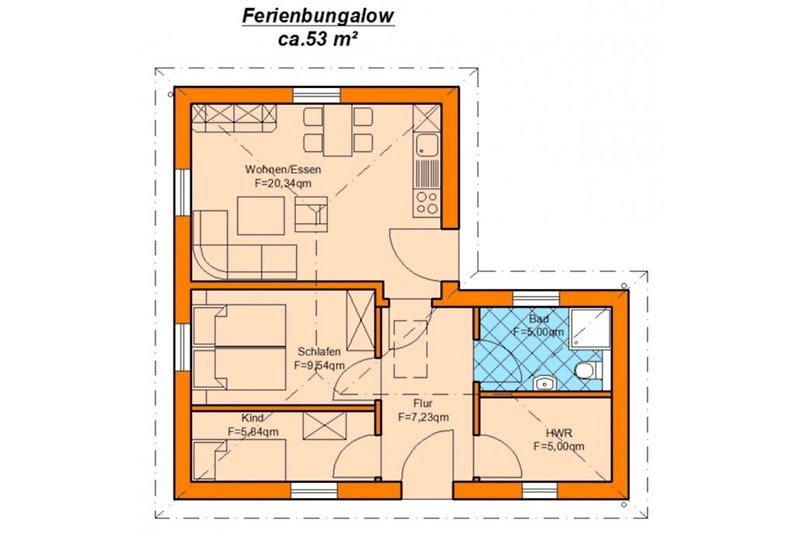 Floor plan of an angular bungalow