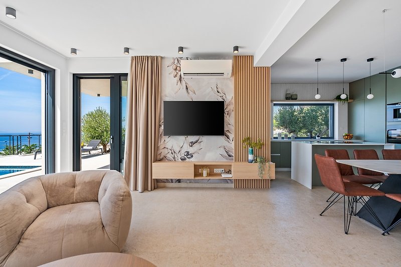 Die Villa Olea ist voll klimatisiert und verfügt über kostenfreies WLAN und Smart-TV in jedem Zimmer
