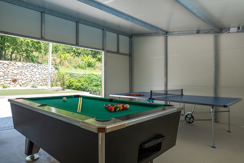 Private property with a billiard room, pool, and comfortable furniture.