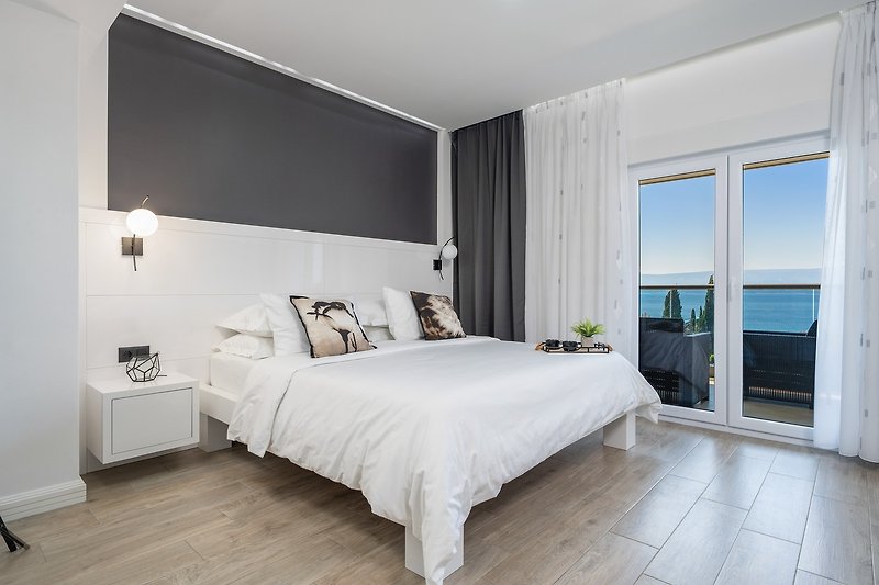 Bedroom No1 with double bed 180x200cm, sofa bed, en-suite bathroom, terrace