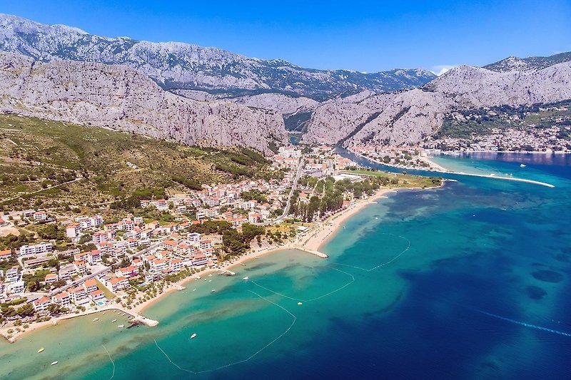 Small, Mediterranean town Omiš with many attractions and sandy beaches only 10 min driving 