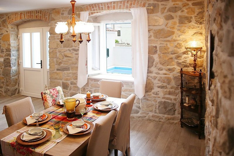 Dining area with dining table for 8 people