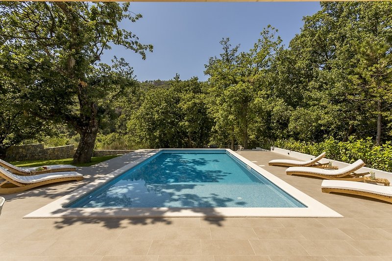 Ein privater 10m x 4,5m Swimmingpool mit 2m flachem Teil für Ihre Jüngsten