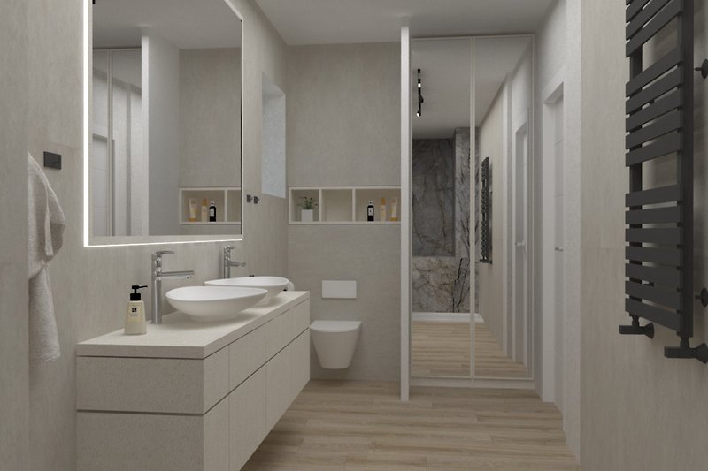 Eines von sieben eigenen Badezimmern, ausgestattet mit einer Dusche, einer Toilette und einem Waschbecken