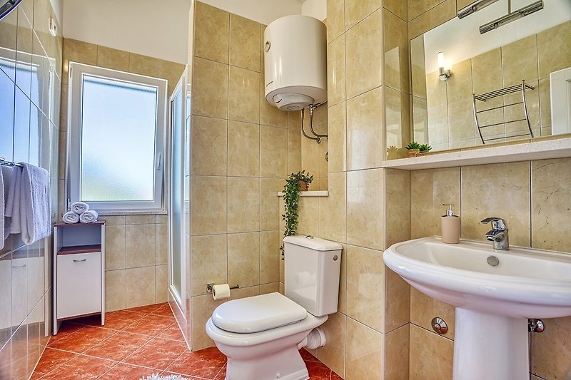 A family bathroom with a shower (first floor)