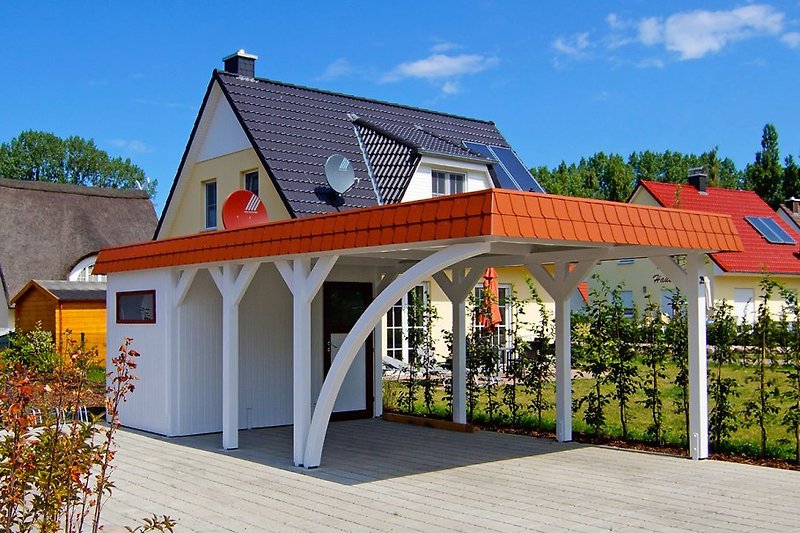 Carport with parking spaces