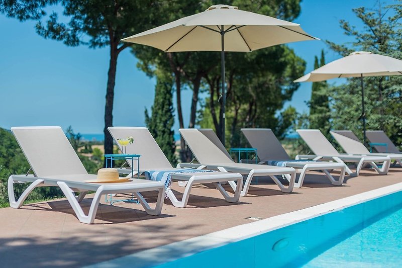 Villa Luisa - Pool mit Sonnenschirmen und Liegestühlen