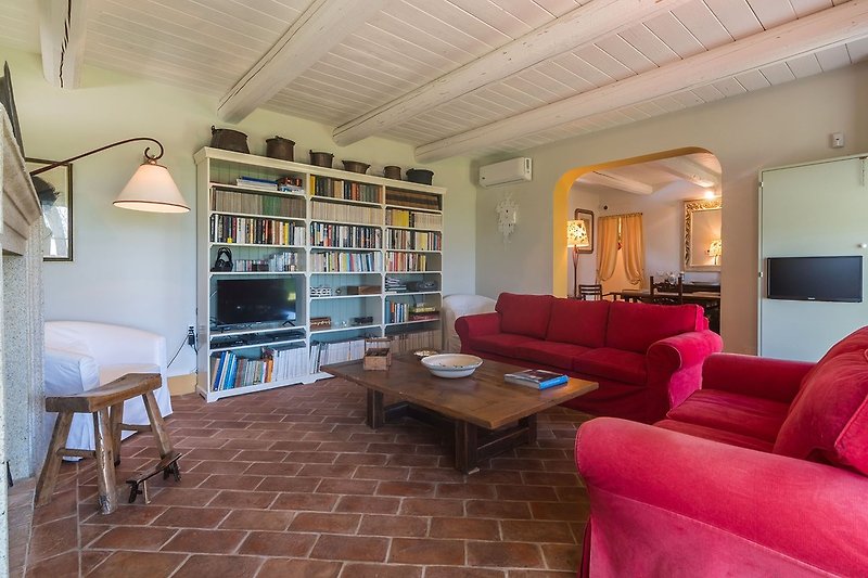 Villa La Capuccina - living room with couches and fireplace