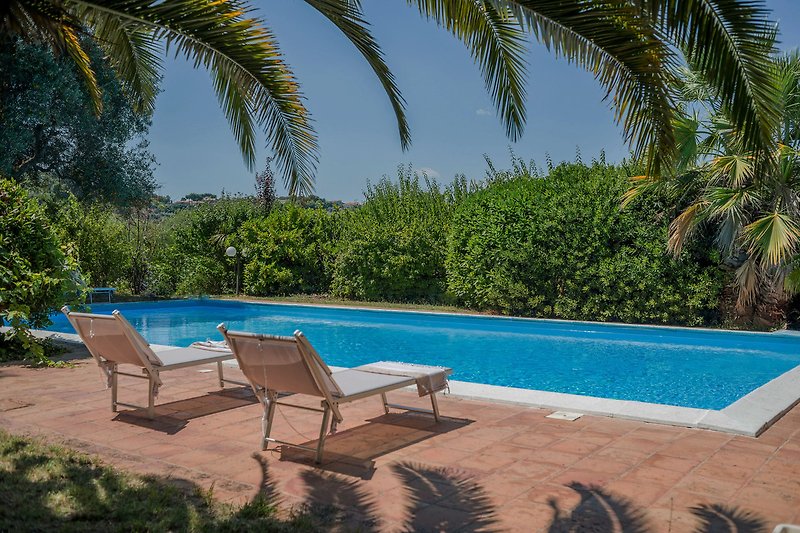 Villa Lucia – Großer Pool mit Sonnenliegen und Sonnenschirmen