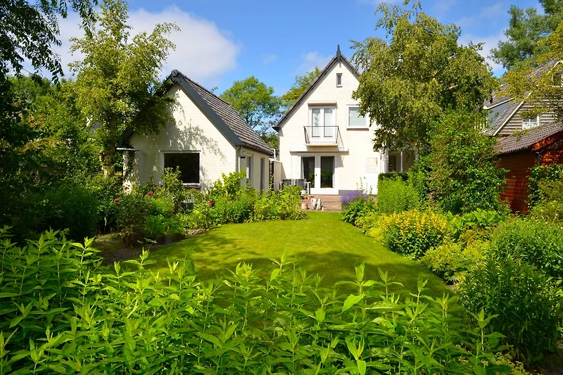 Fenster, Haus, Garten, Wolken, Landschaft, Baum, Rasen.