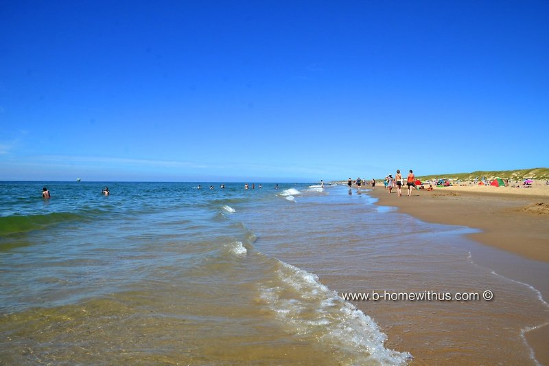 Wunderschöner Strand mit türkisblauem Wasser und weißem Sand.