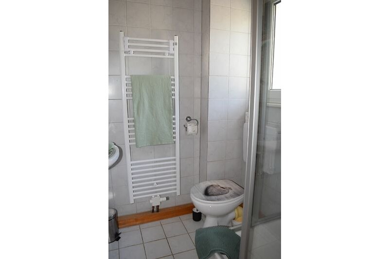 Hochparterre: Gemütliches Badezimmer mit Tageslicht und Dusche