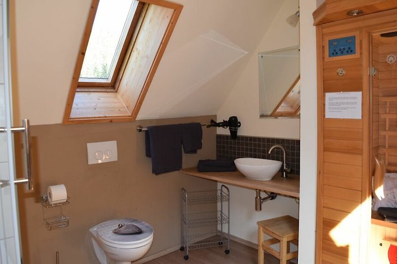 Dachgeschoss: Tageslichtbad mit Dusche und WC und mit Infrarotkabine