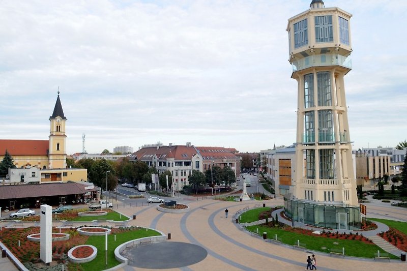 City center with water tower