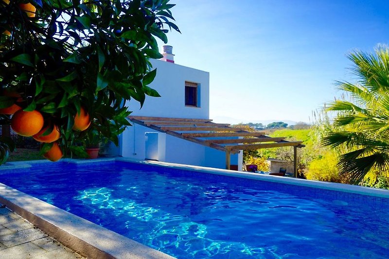 am Pool mit Blick zum Ferienhaus Casa Mariposa