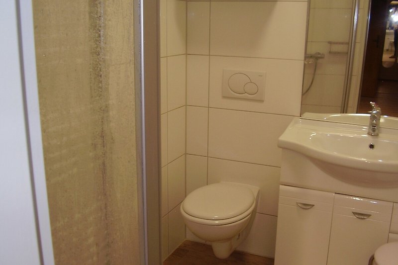 Modernes Badezimmer mit Dusche und Hänge-WC