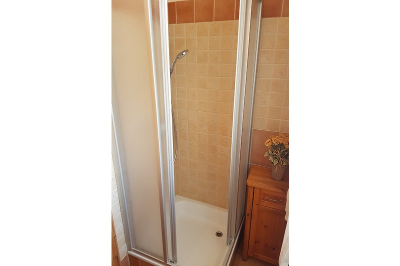 Badkamer met raam, douche en toilet